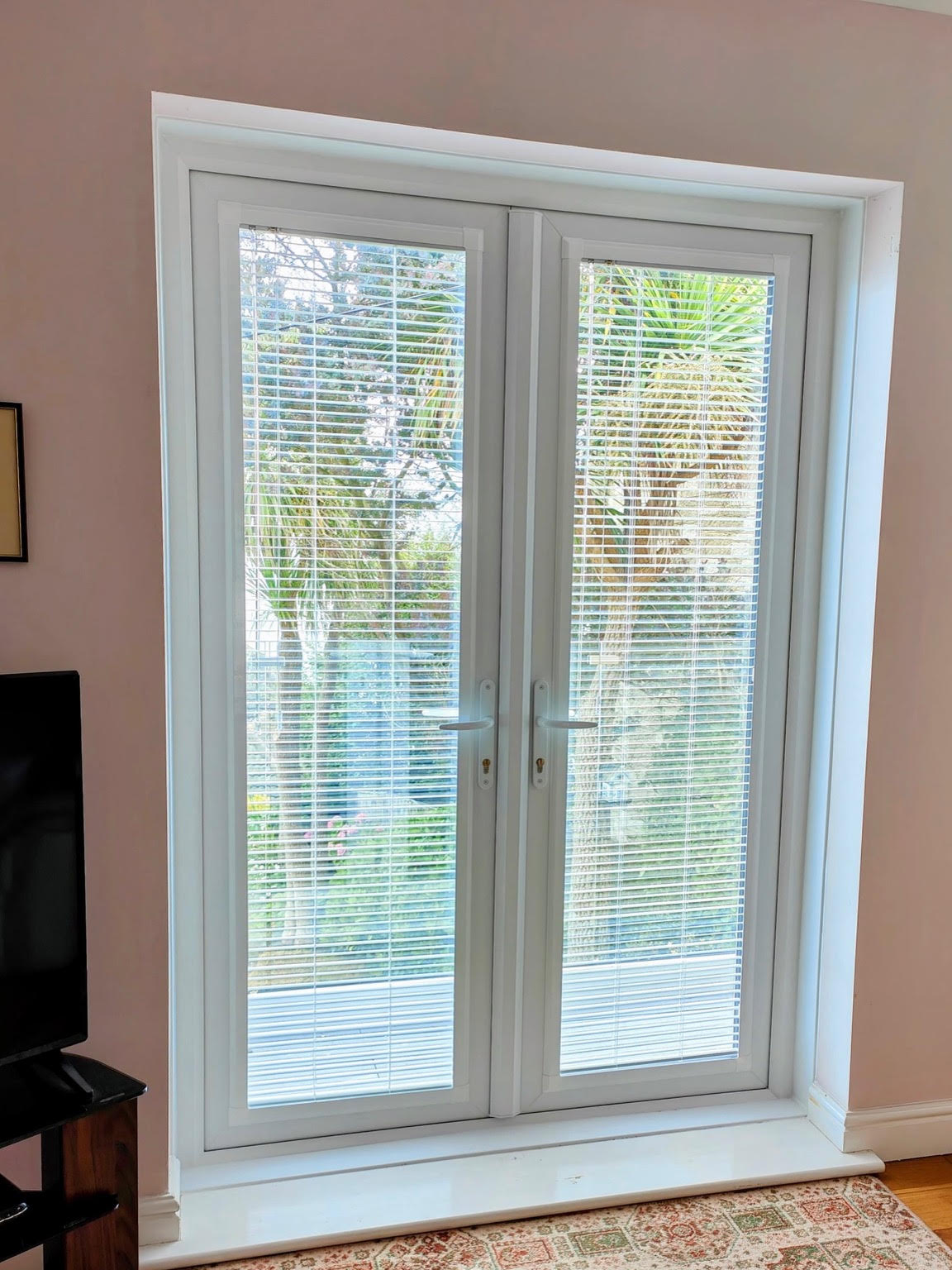 Perfect Fit Venetian blinds fitted neatly to garden French doors