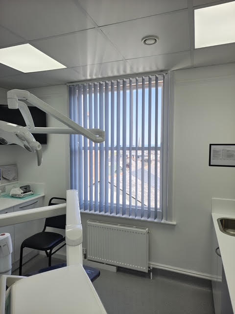 Vertical blinds in a dental treatment room